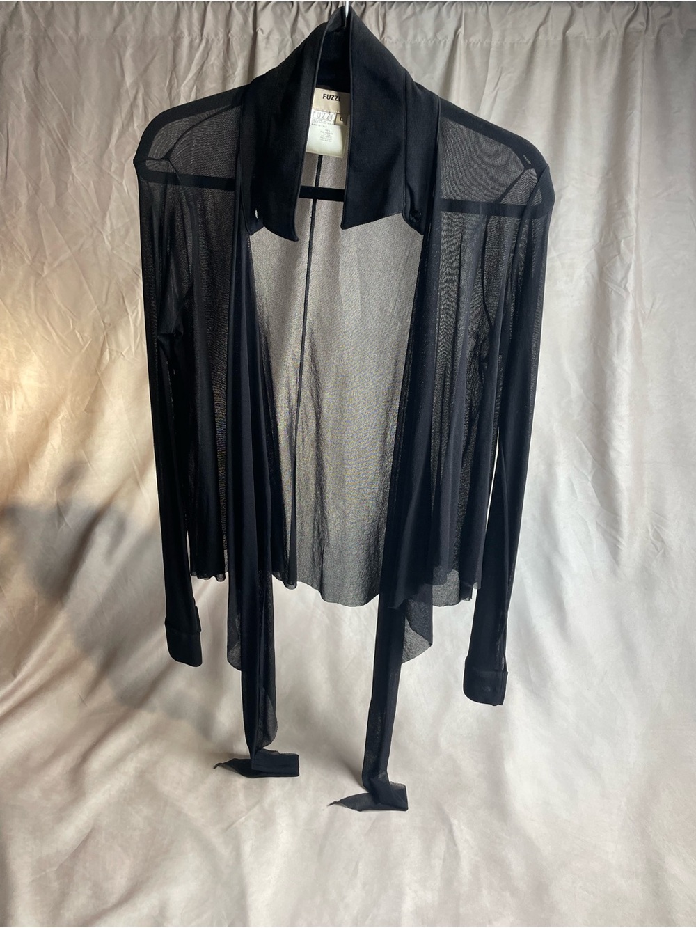 FUZZI Sheer Black Blouse with Ties Long Sleeve Size L
